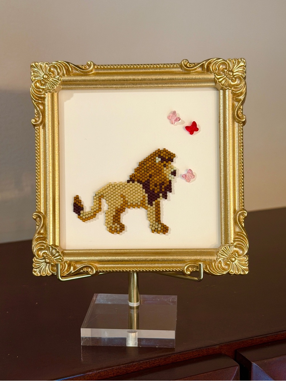 Framed beaded lion with crystal butterflies - safari or nursery decor - Picture 4 of 8